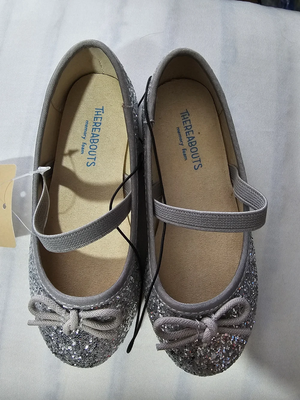 Therabody Silver Glitter Girls Memory Foam Ballet Flats